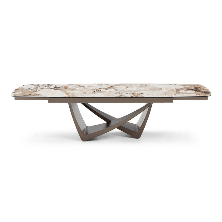 Dunster - Contemporary Beige Ceramic  Metallic Grey Extendable Dining Table