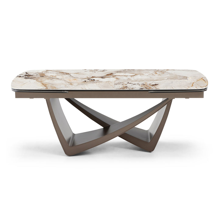 Dunster - Contemporary Beige Ceramic  Metallic Grey Extendable Dining Table