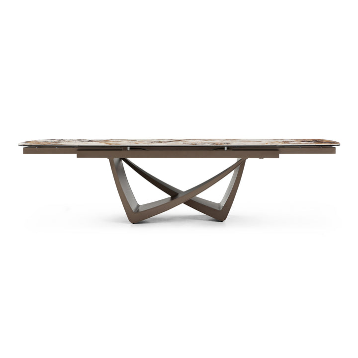 Dunster - Contemporary Beige Ceramic  Metallic Grey Extendable Dining Table