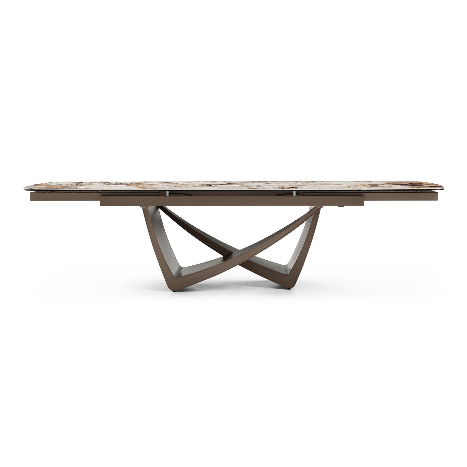 Dunster - Contemporary Beige Ceramic  Metallic Grey Extendable Dining Table