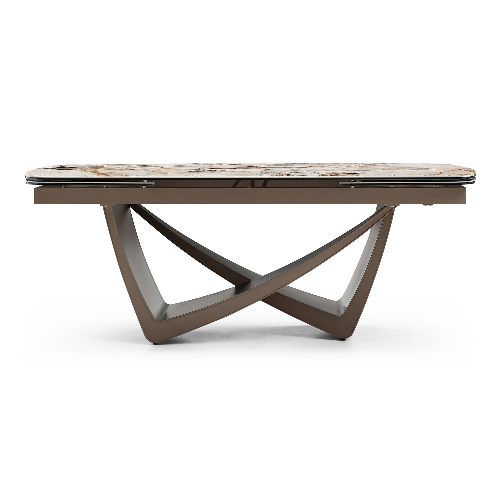 Dunster - Contemporary Beige Ceramic  Metallic Grey Extendable Dining Table
