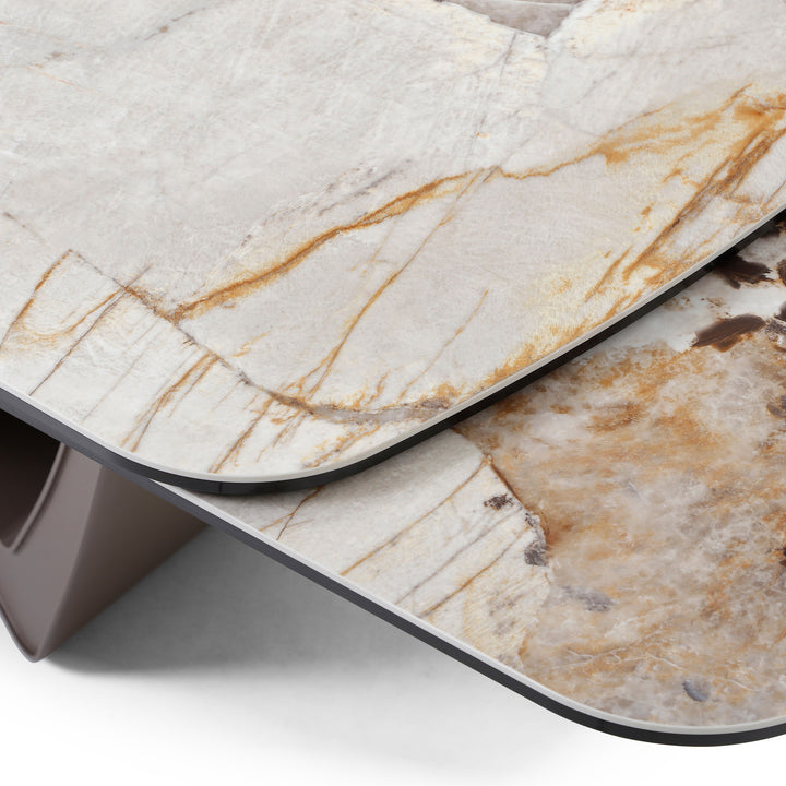 Dunster - Contemporary Beige Ceramic  Metallic Grey Extendable Dining Table