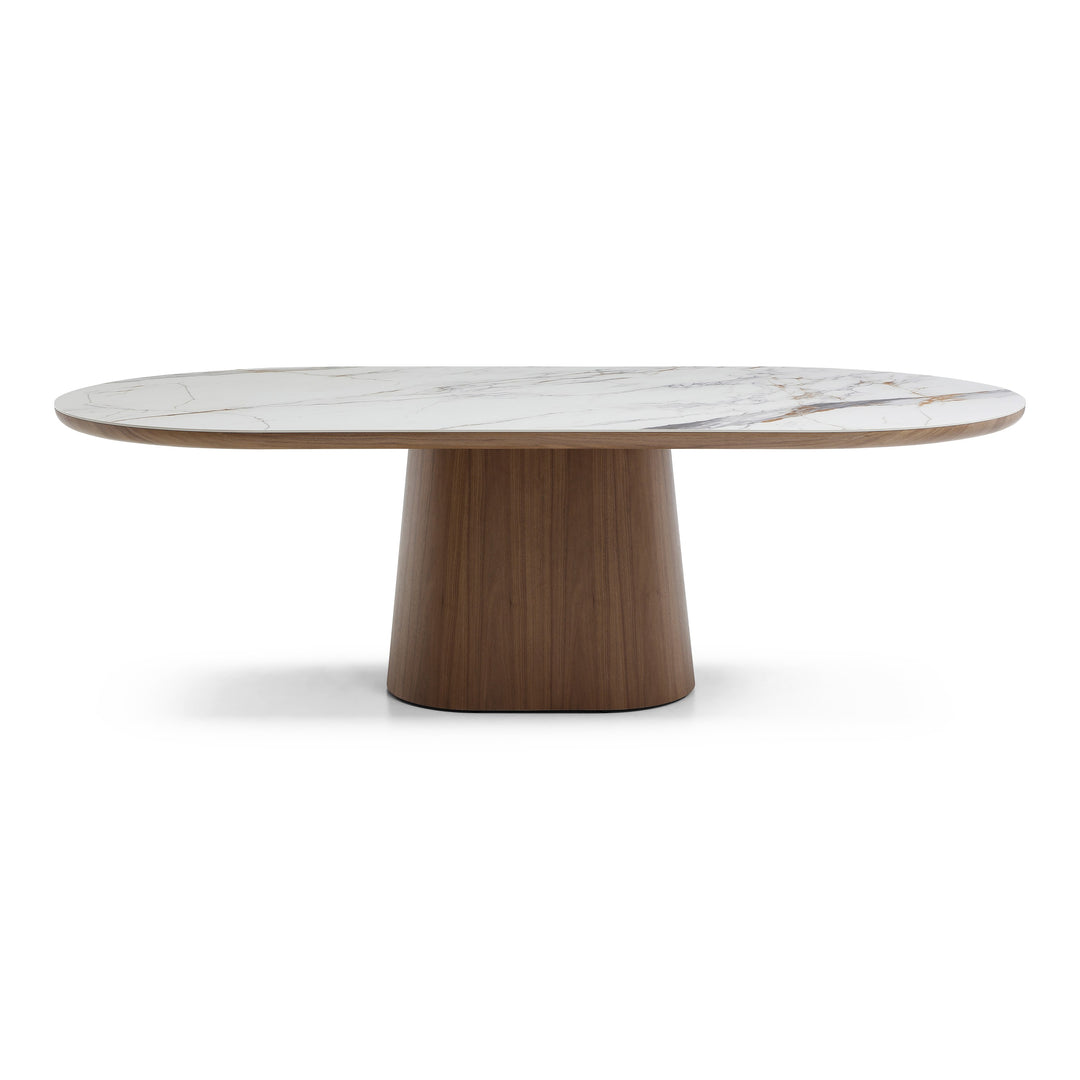 Foster - Contemporary White Ceramic  Walnut Oval Dining Table