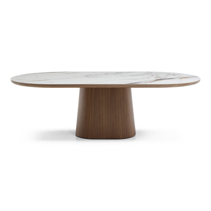 Foster - Contemporary White Ceramic  Walnut Oval Dining Table