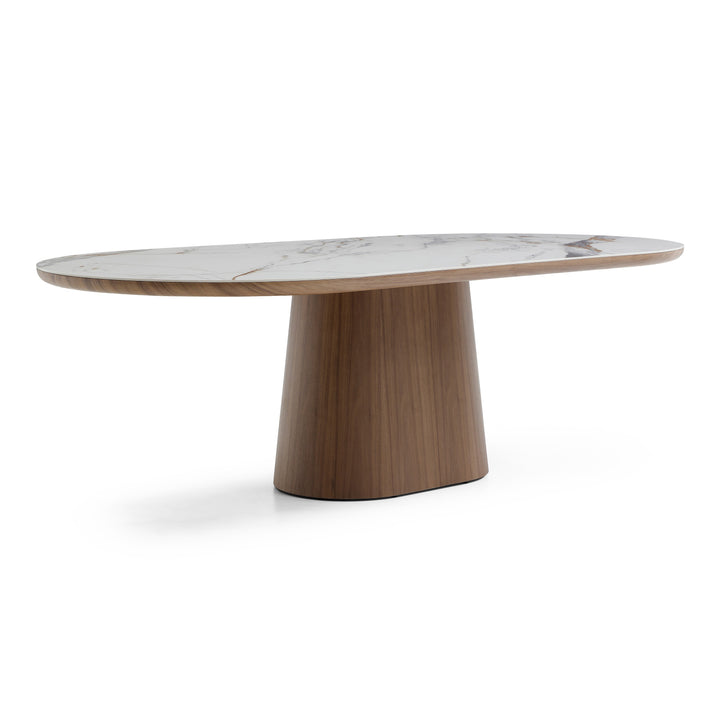 Foster - Contemporary White Ceramic  Walnut Oval Dining Table