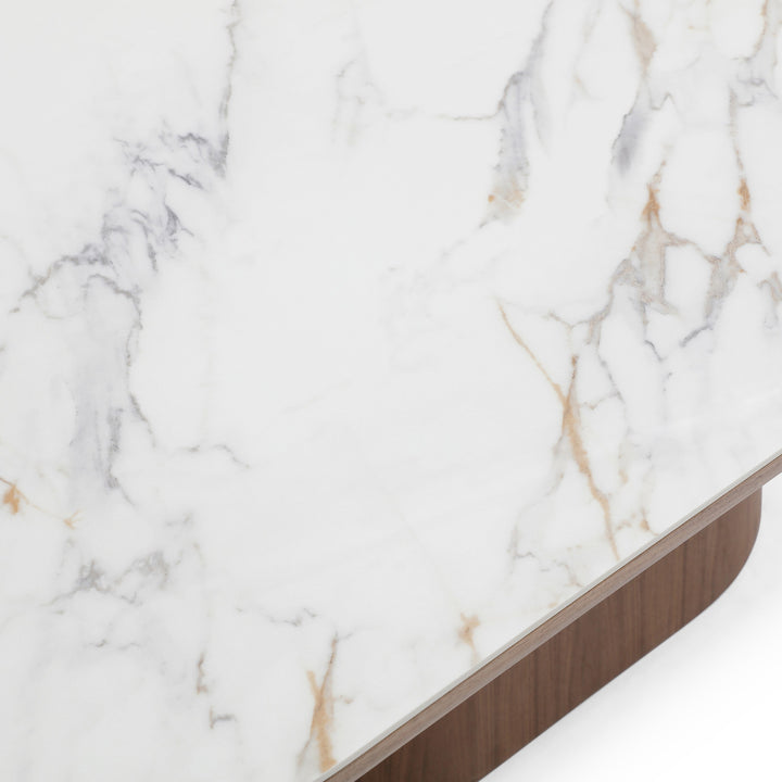 Foster - Contemporary White Ceramic  Walnut Oval Dining Table