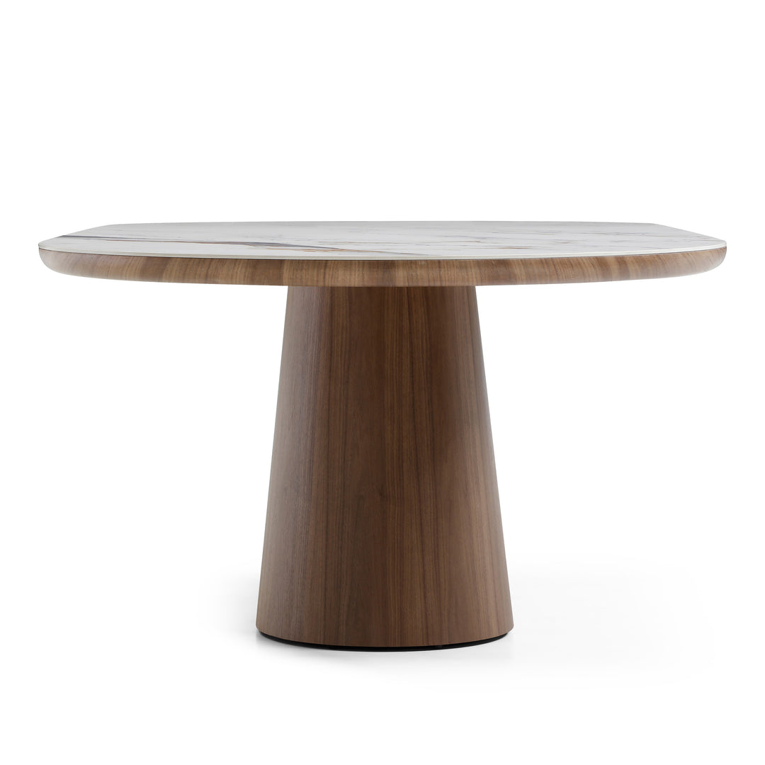 Foster - Contemporary White Ceramic  Walnut Oval Dining Table