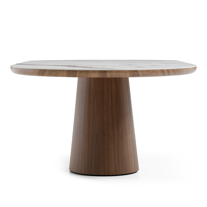 Foster - Contemporary White Ceramic  Walnut Oval Dining Table