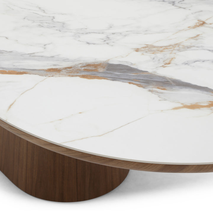 Foster - Contemporary White Ceramic  Walnut Oval Dining Table