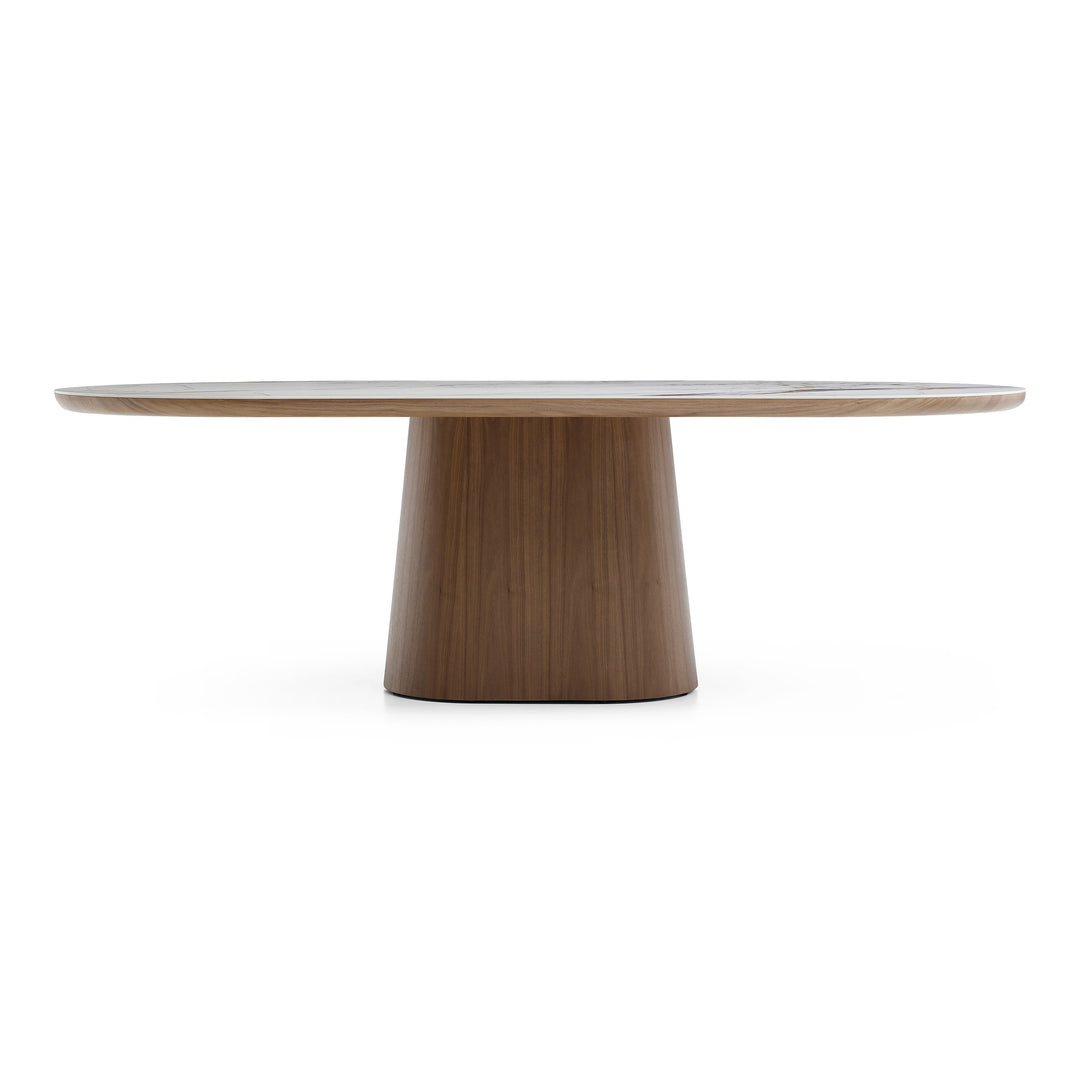 Foster - Contemporary White Ceramic  Walnut Oval Dining Table
