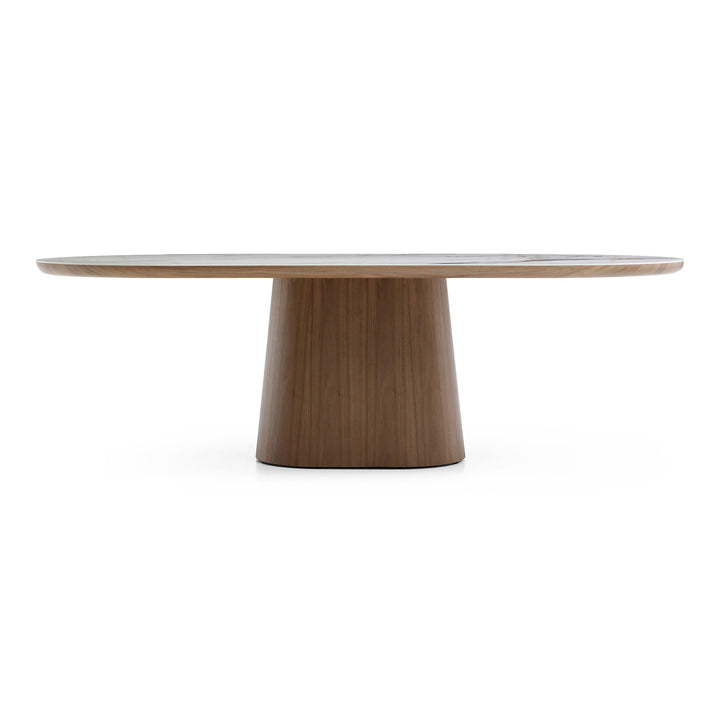 Foster - Contemporary White Ceramic  Walnut Oval Dining Table