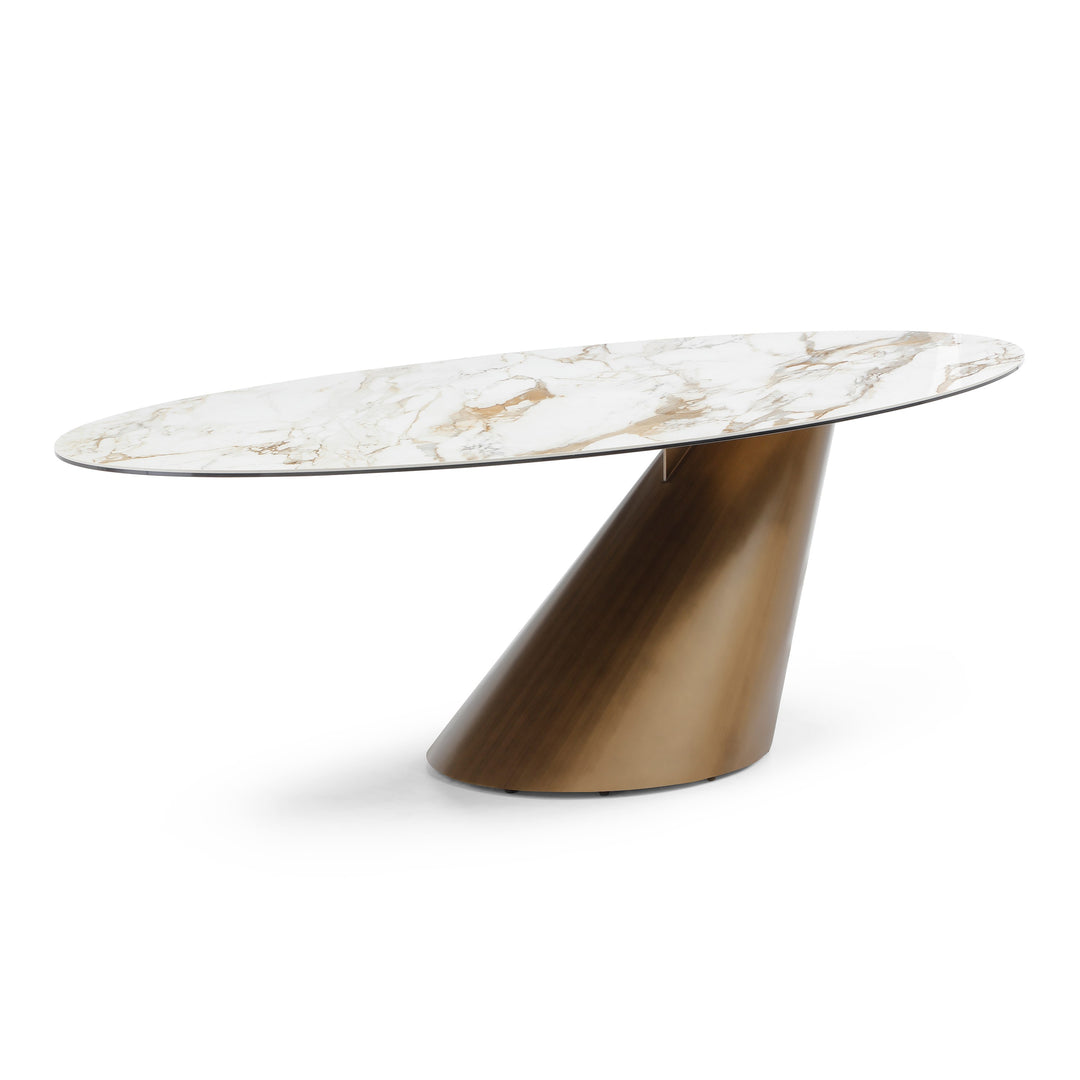 Gresham - Contemporary White Ceramic + Brushed Brass Dining Table