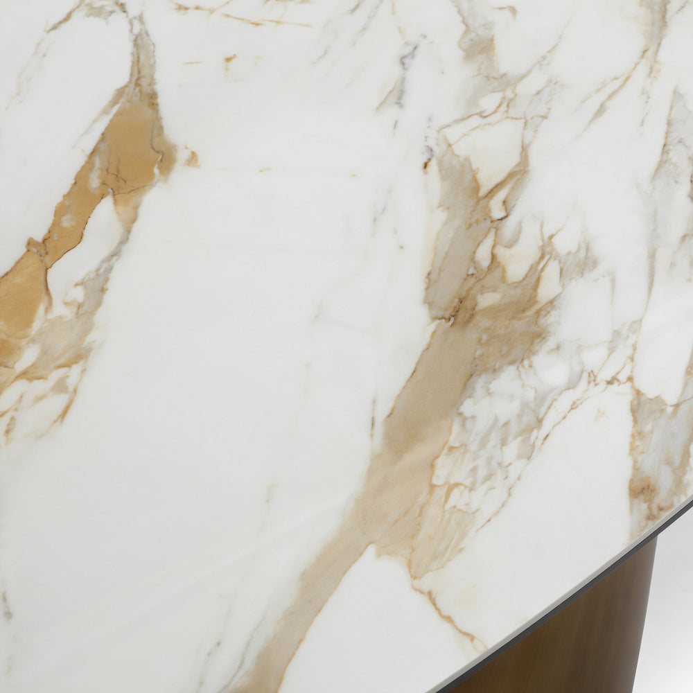 Gresham - Contemporary White Ceramic + Brushed Brass Dining Table - View 3