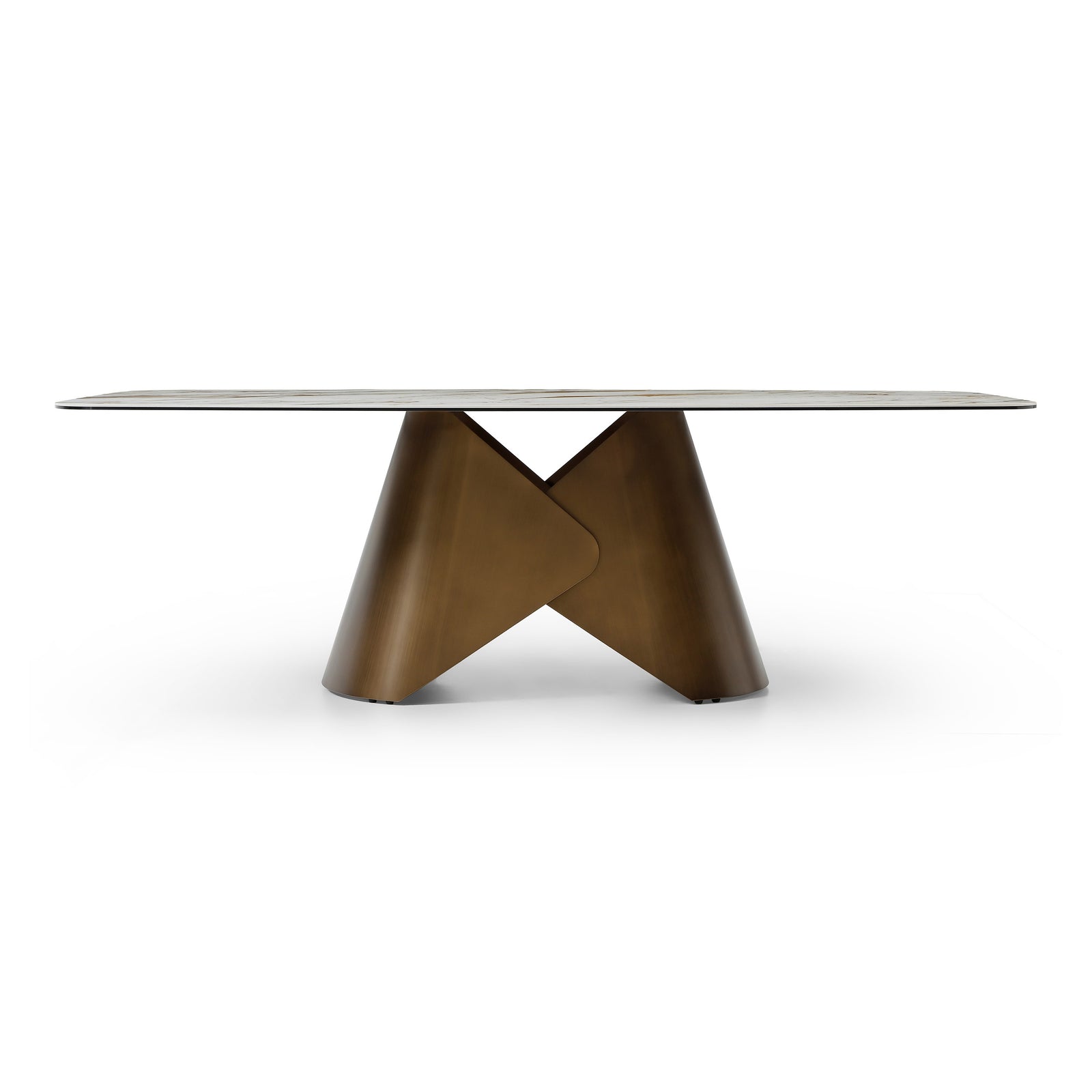 Chiswell - Contemporary White Ceramic  Brushed Brass Dining Table