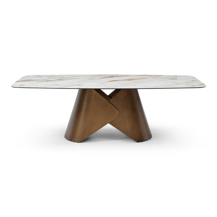 Chiswell - Contemporary White Ceramic  Brushed Brass Dining Table
