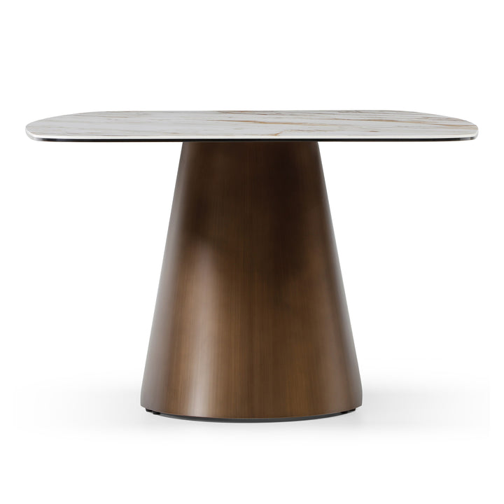 Chiswell - Contemporary White Ceramic  Brushed Brass Dining Table
