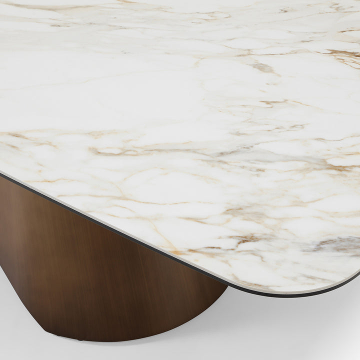 Chiswell - Contemporary White Ceramic  Brushed Brass Dining Table