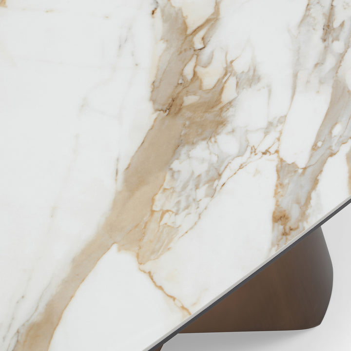 Chiswell - Contemporary White Ceramic  Brushed Brass Dining Table