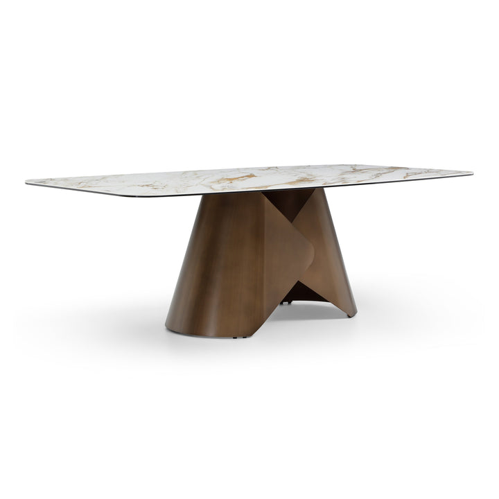 Chiswell - Contemporary White Ceramic + Brushed Brass Dining Table
