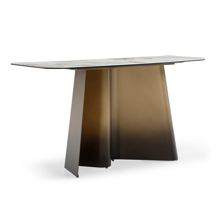 Clifford - Contemporary White Ceramic + Brushed Bronze Console Table