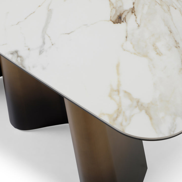 Clifford - Contemporary White Ceramic  Brushed Bronze Console Table