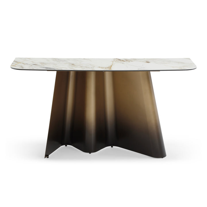 Clifford - Contemporary White Ceramic  Brushed Bronze Console Table