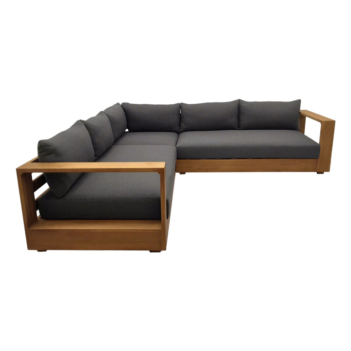 Santorini - Outdoor Grey Olefin Fabric + Natural Teak Sectional Sofa