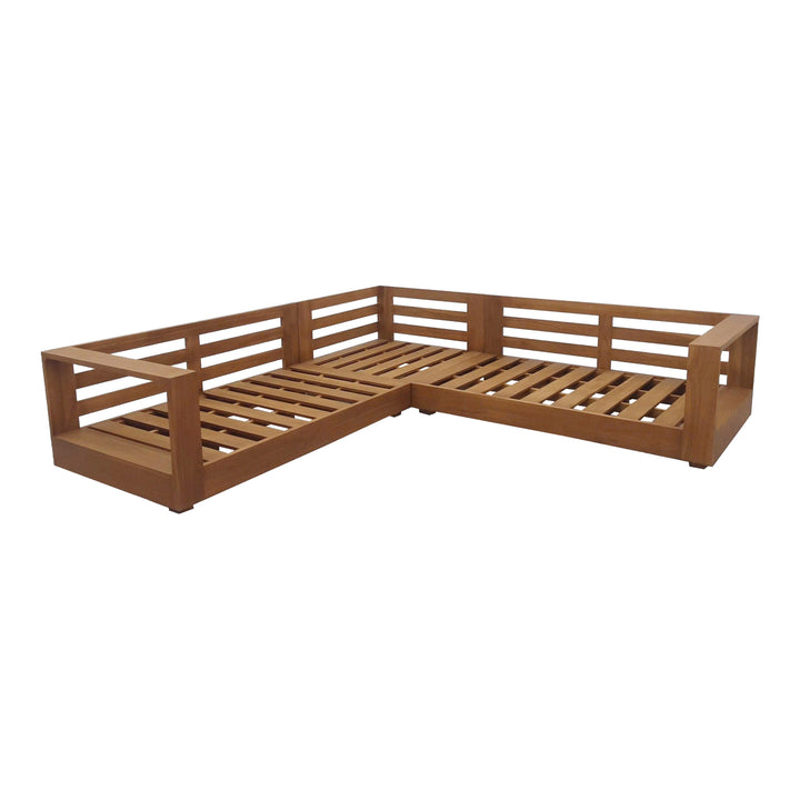 Santorini - Outdoor Grey Olefin Fabric + Natural Teak Sectional Sofa