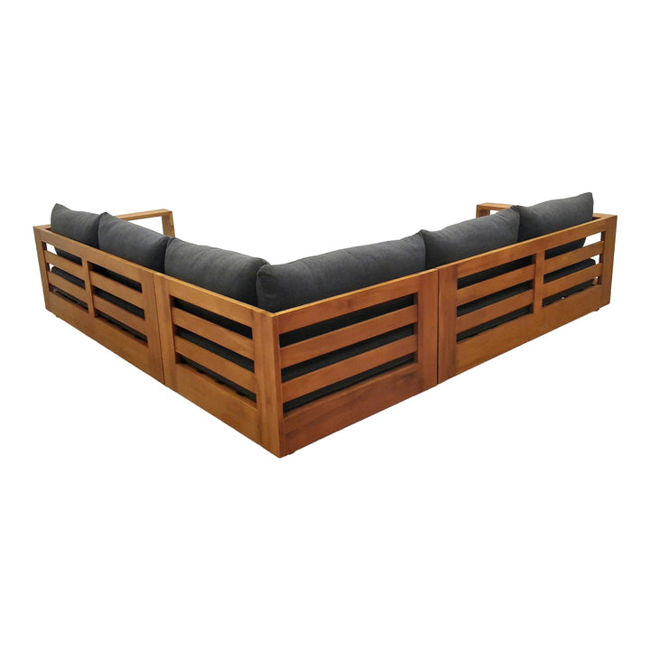 Santorini - Outdoor Grey Olefin Fabric + Natural Teak Sectional Sofa