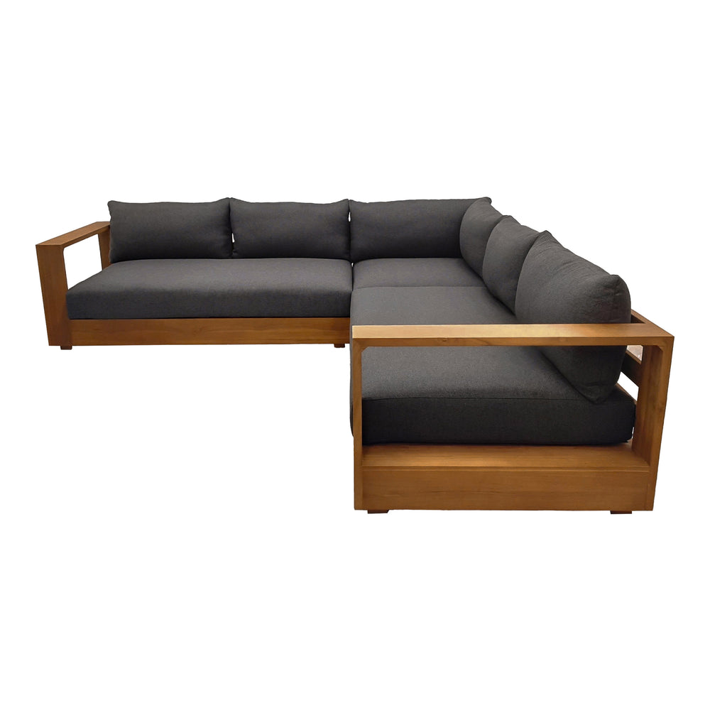Santorini - Outdoor Grey Olefin Fabric + Natural Teak Sectional Sofa - View 3
