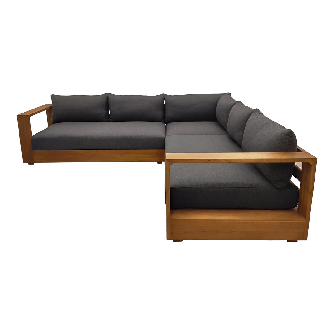 Santorini - Outdoor Grey Olefin Fabric + Natural Teak Sectional Sofa