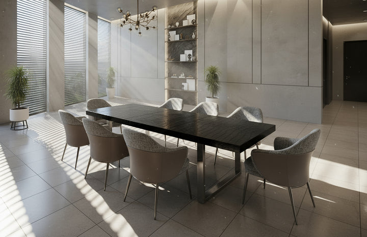 Skyline Modern Black Crocodile Lacquer Extendable Dining Table - View 10