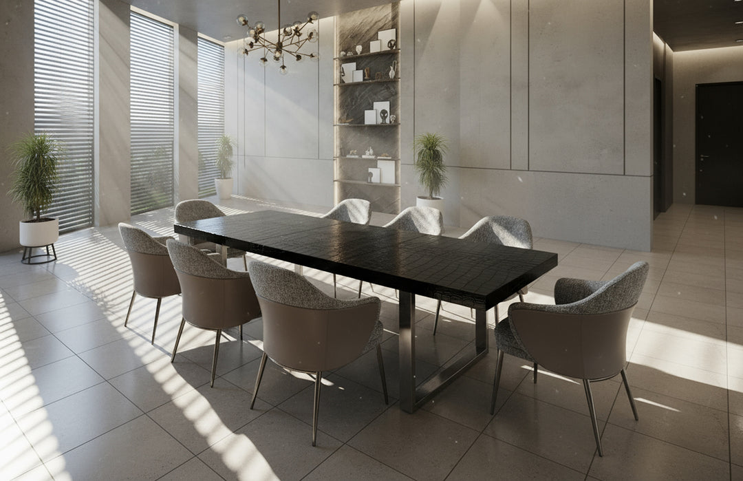 Skyline Modern Black Crocodile Lacquer Extendable Dining Table