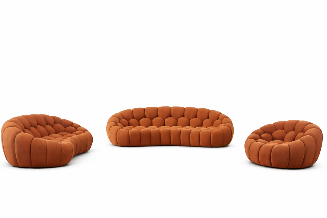 Yolonda - Modern Curved Orange Fabric Sofa Set