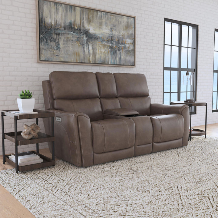 Carter Fabric Power Reclining Loveseat with Console &amp; Power Headrests &amp; Lumbar in Cappuccino