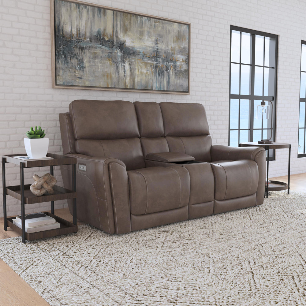 Carter Fabric Power Reclining Loveseat with Console & Power Headrests & Lumbar in Cappuccino