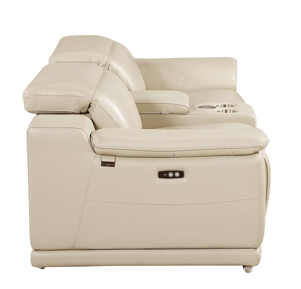DivanItalia 9762 3-Piece Modular Power Reclining Console Loveseat with 2 Power Recliners in Top Grain Italian Leather - Beige