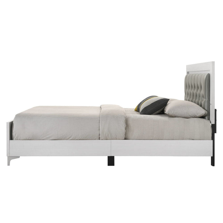 Casilda - Eastern King Bed With LED - Gray Synthetic Leather & White