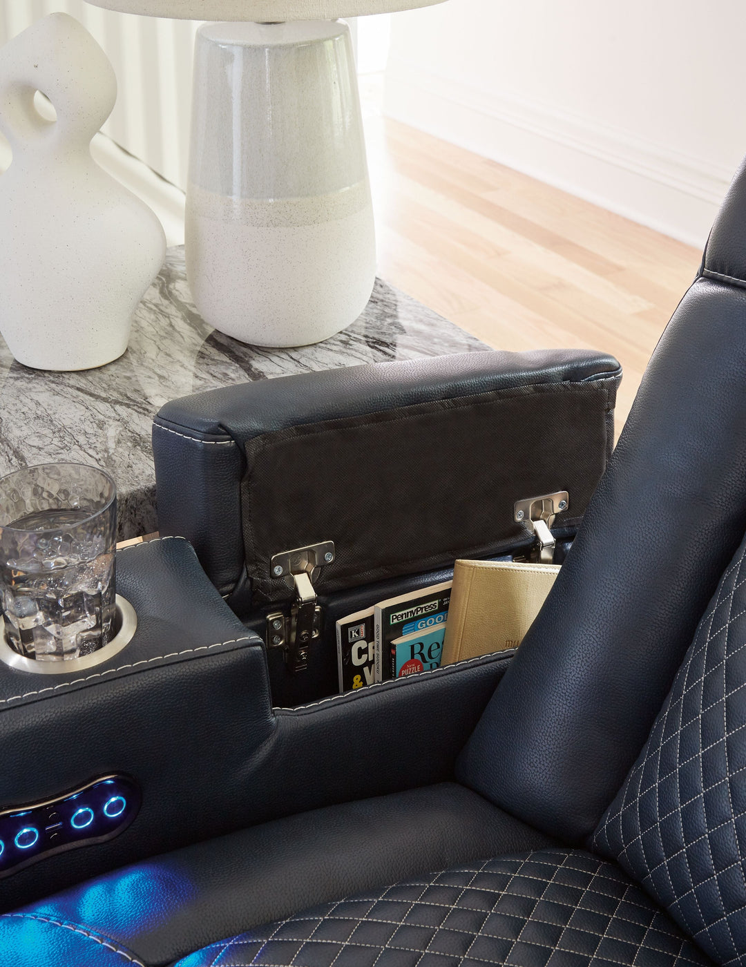 Fyne-Dyme - Power Reclining Loveseat with Console/Adj Hdrst - Sapphire