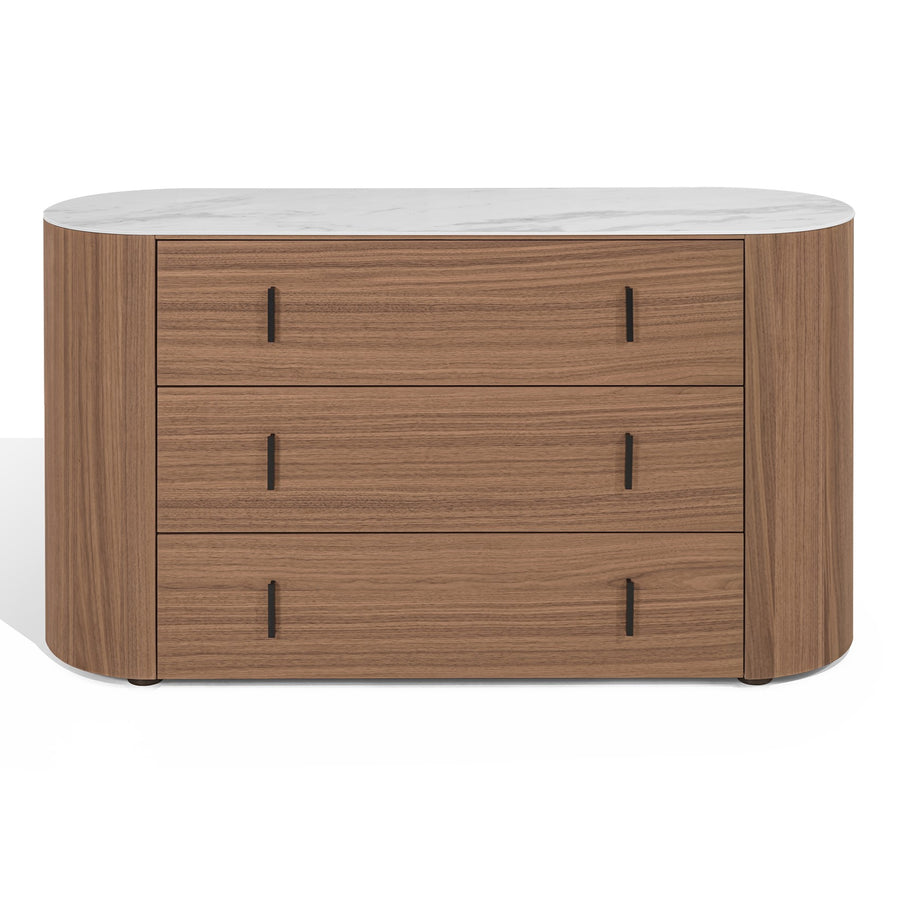 Chelton - Contemporary White Ceramic  and  Walnut 3-Drawer Dresser