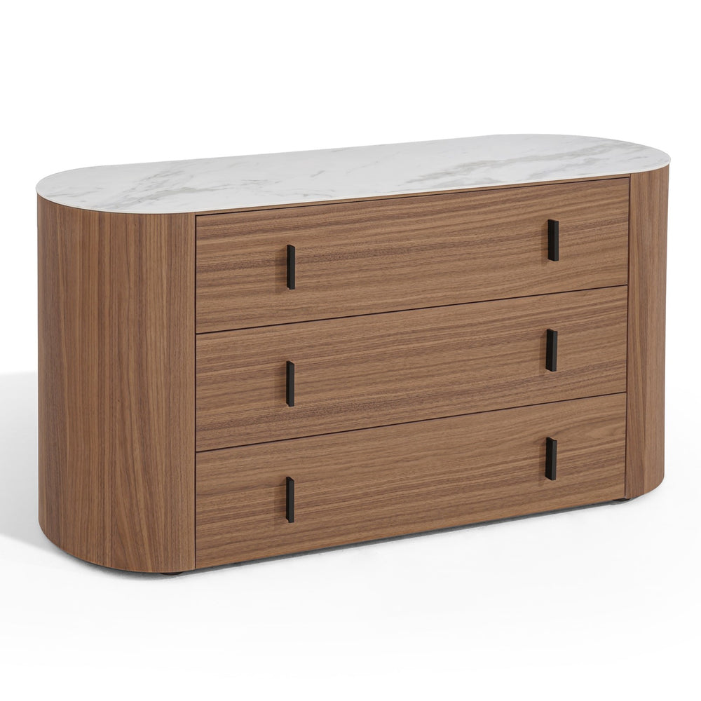Chelton - Contemporary White Ceramic  and  Walnut 3-Drawer Dresser