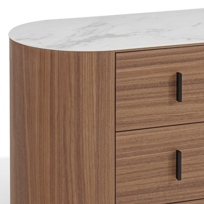 Chelton - Contemporary White Ceramic  and  Walnut 3-Drawer Dresser
