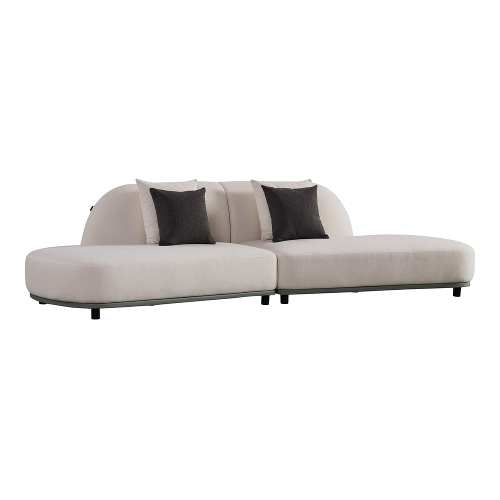Falcone - Contemporary Off-White  Grey Bonded Leather Curved Sectional Sofa
