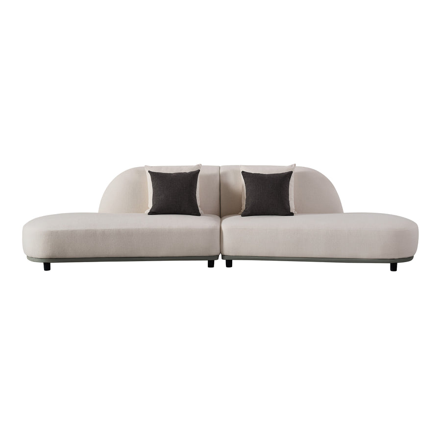 Falcone - Contemporary Off-White  Grey Bonded Leather Curved Sectional Sofa