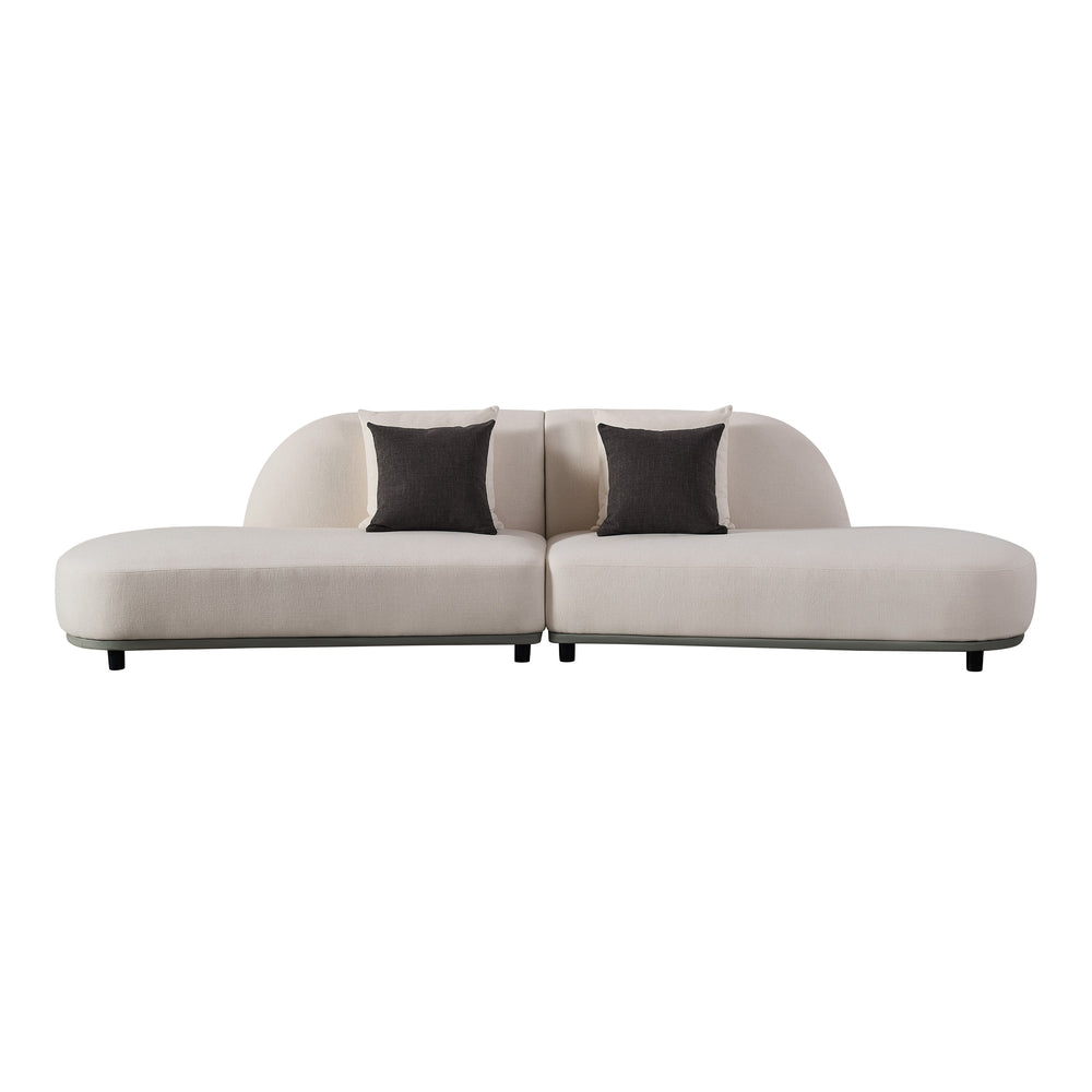 Falcone - Contemporary Off-White + Grey Bonded Leather Curved Sectional Sofa - View 2
