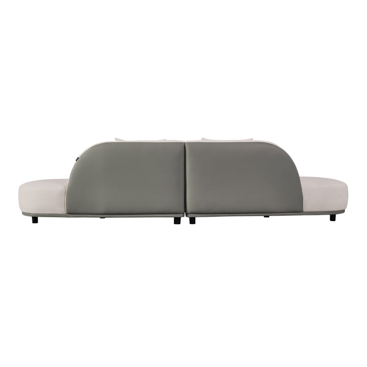 Falcone - Contemporary Off-White  Grey Bonded Leather Curved Sectional Sofa
