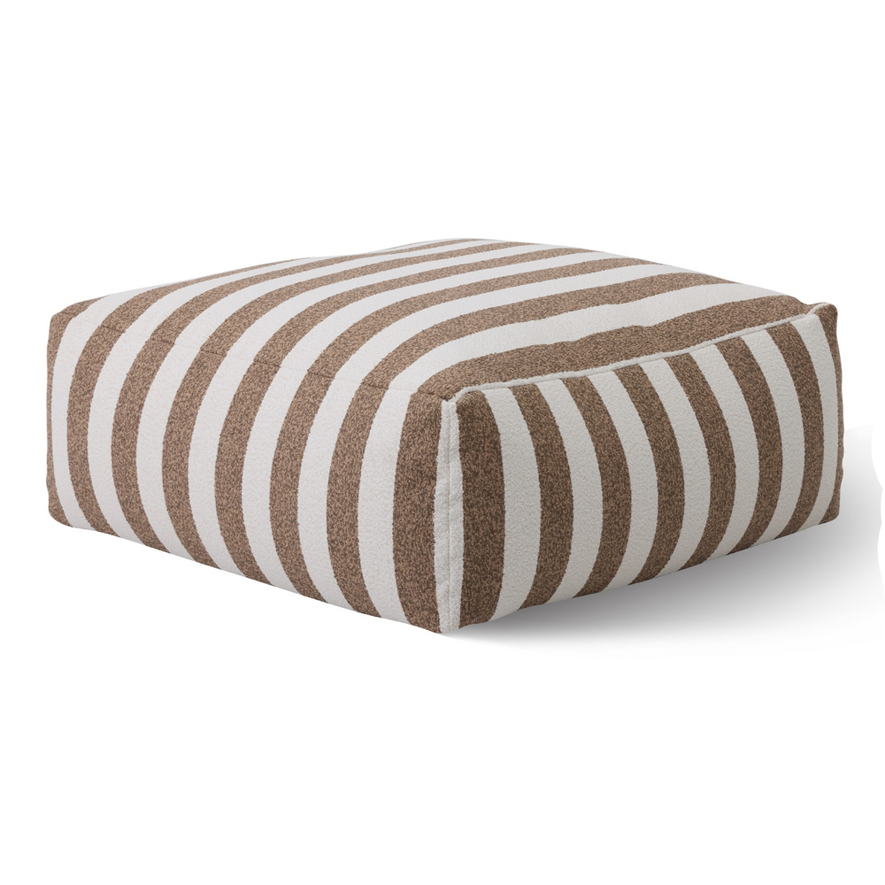 Lanuza - Outdoor Brown + White Stripe Fabric Ottoman - View 3