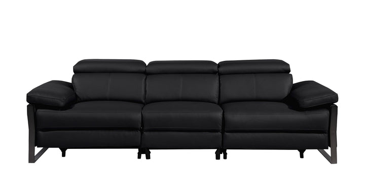 DivanItalia 1246 Modular Power Dual Reclining Sofa and Loveseat Set with Power Headrests – Top Grain Italian Leather - Black