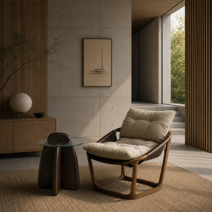 Newman - Modern Beige Fabric + Dark Brown Faux Leather + Ash Accent Chair