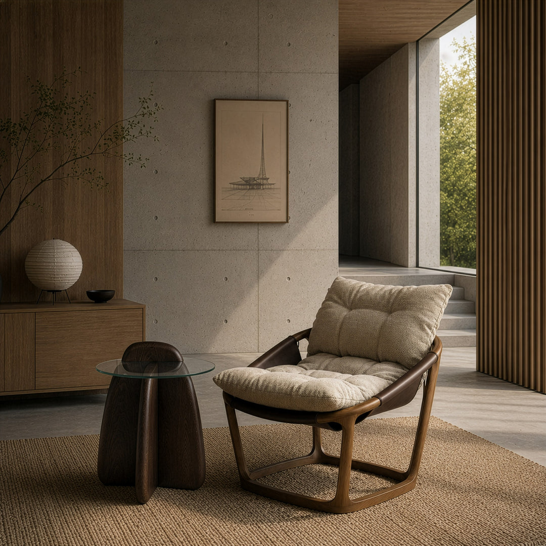 Newman - Modern Beige Fabric + Dark Brown Faux Leather + Ash Accent Chair